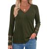 imagePRETTYGARDEN Womens Long Sleeve Shirts Ribbed Knit V Neck Tee Dressy Casual Blouses Going Out Tunic Tops 2025 Fall OutfitsArmy Green