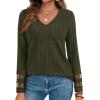 imagePRETTYGARDEN Womens Long Sleeve Shirts Ribbed Knit V Neck Tee Dressy Casual Blouses Going Out Tunic Tops 2025 Fall OutfitsArmy Green