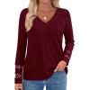 imagePRETTYGARDEN Womens Long Sleeve Shirts Ribbed Knit V Neck Tee Dressy Casual Blouses Going Out Tunic Tops 2025 Fall OutfitsBurgundy
