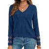 imagePRETTYGARDEN Womens Long Sleeve Shirts Ribbed Knit V Neck Tee Dressy Casual Blouses Going Out Tunic Tops 2025 Fall OutfitsDark Blue
