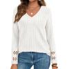 imagePRETTYGARDEN Womens Long Sleeve Shirts Ribbed Knit V Neck Tee Dressy Casual Blouses Going Out Tunic Tops 2025 Fall OutfitsWhite