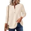 imagePRETTYGARDEN Womens Long Sleeve Waffle Knit Shirts 2025 Fall Casual Button Up Henley V Neck Tunic Tops Loose Fit Basic TeesBeige