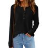 imagePRETTYGARDEN Womens Long Sleeve Waffle Knit Shirts 2025 Fall Casual Button Up Henley V Neck Tunic Tops Loose Fit Basic TeesBlack