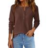 imagePRETTYGARDEN Womens Long Sleeve Waffle Knit Shirts 2025 Fall Casual Button Up Henley V Neck Tunic Tops Loose Fit Basic TeesBrown
