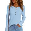 imagePRETTYGARDEN Womens Long Sleeve Waffle Knit Shirts 2025 Fall Casual Button Up Henley V Neck Tunic Tops Loose Fit Basic TeesLight Blue