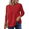 imagePRETTYGARDEN Womens Long Sleeve Waffle Knit Shirts 2025 Fall Casual Button Up Henley V Neck Tunic Tops Loose Fit Basic TeesRed