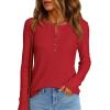 imagePRETTYGARDEN Womens Long Sleeve Waffle Knit Shirts 2025 Fall Casual Button Up Henley V Neck Tunic Tops Loose Fit Basic TeesRed