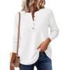 imagePRETTYGARDEN Womens Long Sleeve Waffle Knit Shirts 2025 Fall Casual Button Up Henley V Neck Tunic Tops Loose Fit Basic TeesWhite