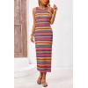imagePRETTYGARDEN Womens Maxi Tank Spring Dress Sleeveless Crew Neck Striped Side Slit Casual Long Bodycon DressesArmy Green
