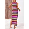 imagePRETTYGARDEN Womens Maxi Tank Spring Dress Sleeveless Crew Neck Striped Side Slit Casual Long Bodycon DressesBrown Red
