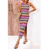 imagePRETTYGARDEN Womens Maxi Tank Spring Dress Sleeveless Crew Neck Striped Side Slit Casual Long Bodycon DressesBrown Red