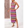 imagePRETTYGARDEN Womens Maxi Tank Spring Dress Sleeveless Crew Neck Striped Side Slit Casual Long Bodycon DressesBrown Red