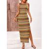 imagePRETTYGARDEN Womens Maxi Tank Spring Dress Sleeveless Crew Neck Striped Side Slit Casual Long Bodycon DressesGrass Green