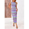 imagePRETTYGARDEN Womens Maxi Tank Spring Dress Sleeveless Crew Neck Striped Side Slit Casual Long Bodycon DressesLight Blue