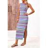 imagePRETTYGARDEN Womens Maxi Tank Spring Dress Sleeveless Crew Neck Striped Side Slit Casual Long Bodycon DressesLight Blue