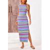 imagePRETTYGARDEN Womens Maxi Tank Spring Dress Sleeveless Crew Neck Striped Side Slit Casual Long Bodycon DressesLight Blue