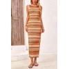 imagePRETTYGARDEN Womens Maxi Tank Spring Dress Sleeveless Crew Neck Striped Side Slit Casual Long Bodycon DressesOrange