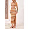 imagePRETTYGARDEN Womens Maxi Tank Spring Dress Sleeveless Crew Neck Striped Side Slit Casual Long Bodycon DressesOrange
