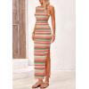 imagePRETTYGARDEN Womens Maxi Tank Spring Dress Sleeveless Crew Neck Striped Side Slit Casual Long Bodycon DressesPink