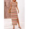 imagePRETTYGARDEN Womens Maxi Tank Spring Dress Sleeveless Crew Neck Striped Side Slit Casual Long Bodycon DressesPink