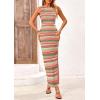 imagePRETTYGARDEN Womens Maxi Tank Spring Dress Sleeveless Crew Neck Striped Side Slit Casual Long Bodycon DressesPink