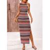 imagePRETTYGARDEN Womens Maxi Tank Spring Dress Sleeveless Crew Neck Striped Side Slit Casual Long Bodycon DressesPurple