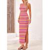 imagePRETTYGARDEN Womens Maxi Tank Spring Dress Sleeveless Crew Neck Striped Side Slit Casual Long Bodycon DressesRose Red