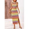 imagePRETTYGARDEN Womens Maxi Tank Spring Dress Sleeveless Crew Neck Striped Side Slit Casual Long Bodycon DressesYellow