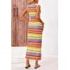 imagePRETTYGARDEN Womens Maxi Tank Spring Dress Sleeveless Crew Neck Striped Side Slit Casual Long Bodycon DressesYellow