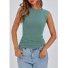 imagePRETTYGARDEN Womens Ribbed Tank Tops 2025 Summer Cap Sleeve Slim Fitted Knit Basic Casual Tee Shirts Trendy Fashion ClothesBean Green