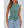 imagePRETTYGARDEN Womens Ribbed Tank Tops 2025 Summer Cap Sleeve Slim Fitted Knit Basic Casual Tee Shirts Trendy Fashion ClothesBean Green