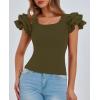 imagePRETTYGARDEN Womens Ruffle Short Sleeve Shirts 2025 Summer Casual Basic Tee Cute Fitted Crew Neck Fashion Tops ClothesArmy Green