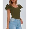 imagePRETTYGARDEN Womens Ruffle Short Sleeve Shirts 2025 Summer Casual Basic Tee Cute Fitted Crew Neck Fashion Tops ClothesArmy Green
