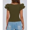 imagePRETTYGARDEN Womens Ruffle Short Sleeve Shirts 2025 Summer Casual Basic Tee Cute Fitted Crew Neck Fashion Tops ClothesArmy Green