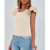 imagePRETTYGARDEN Womens Ruffle Short Sleeve Shirts 2025 Summer Casual Basic Tee Cute Fitted Crew Neck Fashion Tops ClothesBeige