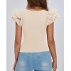 imagePRETTYGARDEN Womens Ruffle Short Sleeve Shirts 2025 Summer Casual Basic Tee Cute Fitted Crew Neck Fashion Tops ClothesBeige