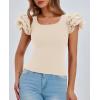 imagePRETTYGARDEN Womens Ruffle Short Sleeve Shirts 2025 Summer Casual Basic Tee Cute Fitted Crew Neck Fashion Tops ClothesBeige