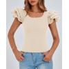 imagePRETTYGARDEN Womens Ruffle Short Sleeve Shirts 2025 Summer Casual Basic Tee Cute Fitted Crew Neck Fashion Tops ClothesBeige