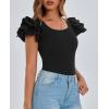 imagePRETTYGARDEN Womens Ruffle Short Sleeve Shirts 2025 Summer Casual Basic Tee Cute Fitted Crew Neck Fashion Tops ClothesBlack