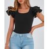 imagePRETTYGARDEN Womens Ruffle Short Sleeve Shirts 2025 Summer Casual Basic Tee Cute Fitted Crew Neck Fashion Tops ClothesBlack