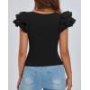 imagePRETTYGARDEN Womens Ruffle Short Sleeve Shirts 2025 Summer Casual Basic Tee Cute Fitted Crew Neck Fashion Tops ClothesBlack