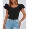 imagePRETTYGARDEN Womens Ruffle Short Sleeve Shirts 2025 Summer Casual Basic Tee Cute Fitted Crew Neck Fashion Tops ClothesBlack