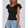 imagePRETTYGARDEN Womens Ruffle Short Sleeve Shirts 2025 Summer Casual Basic Tee Cute Fitted Crew Neck Fashion Tops ClothesBlack