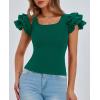 imagePRETTYGARDEN Womens Ruffle Short Sleeve Shirts 2025 Summer Casual Basic Tee Cute Fitted Crew Neck Fashion Tops ClothesDark Green