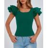 imagePRETTYGARDEN Womens Ruffle Short Sleeve Shirts 2025 Summer Casual Basic Tee Cute Fitted Crew Neck Fashion Tops ClothesDark Green
