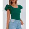 imagePRETTYGARDEN Womens Ruffle Short Sleeve Shirts 2025 Summer Casual Basic Tee Cute Fitted Crew Neck Fashion Tops ClothesDark Green