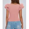 imagePRETTYGARDEN Womens Ruffle Short Sleeve Shirts 2025 Summer Casual Basic Tee Cute Fitted Crew Neck Fashion Tops ClothesDusty Pink