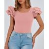 imagePRETTYGARDEN Womens Ruffle Short Sleeve Shirts 2025 Summer Casual Basic Tee Cute Fitted Crew Neck Fashion Tops ClothesDusty Pink