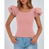imagePRETTYGARDEN Womens Ruffle Short Sleeve Shirts 2025 Summer Casual Basic Tee Cute Fitted Crew Neck Fashion Tops ClothesDusty Pink