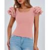 imagePRETTYGARDEN Womens Ruffle Short Sleeve Shirts 2025 Summer Casual Basic Tee Cute Fitted Crew Neck Fashion Tops ClothesDusty Pink